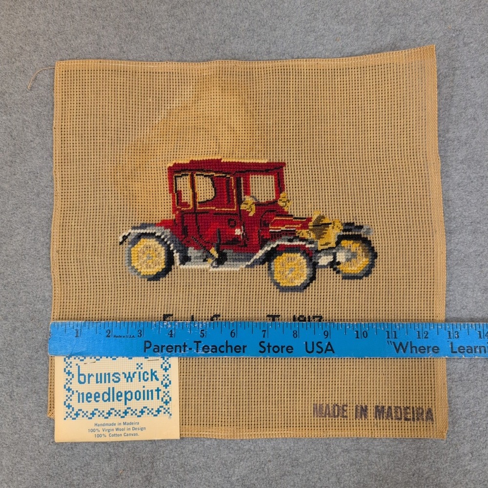 Brunswick Needlepoint 1917 Ford Coupe T Finished Wool Canvas P-946 Handmade - Picture 2 of 6